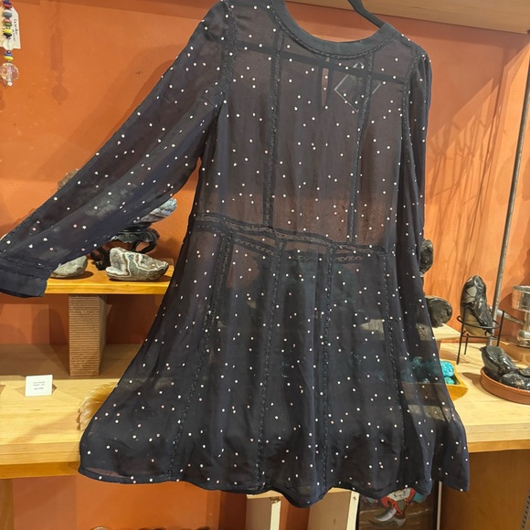 ALLSaints Sheer STAR Embroidered CHIFFON-CREPE Mini DRESS in BLACK Large - Picture 13 of 13